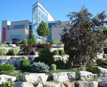 Art Gallery of Windsor overlooking riverfront rock gardens